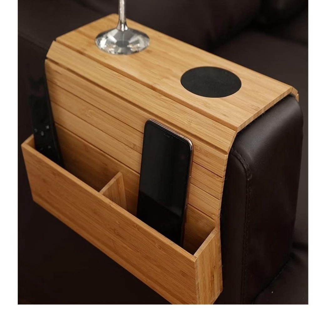 MAJOS Bamboo Sofa Armrest Organizer Storage Tray Natural Wood One Size